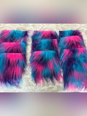 Ten DIY Faux Fur Squares for Pom Poms  
Vibrant hot pink, teal, purple